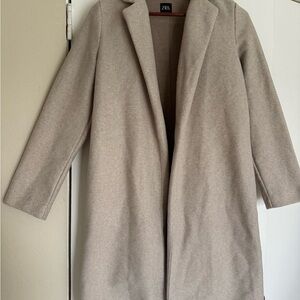 ZARA Neutral Wool Blend Long Coat | Minimalist | Beige